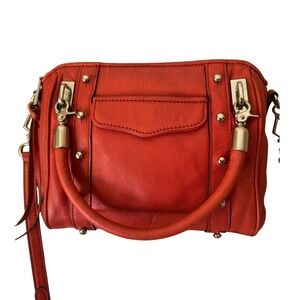 Rebecca Minkoff MAB Mini Satchel Bag Orange Red Leather Silver Studs Crossbody